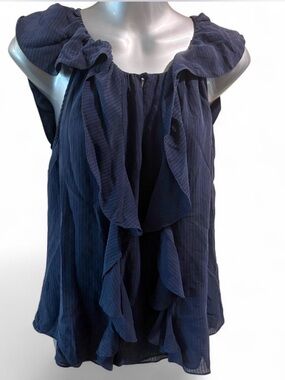 Bebe Silk Women’s Navy Ruffle Sleeveless Top -S
